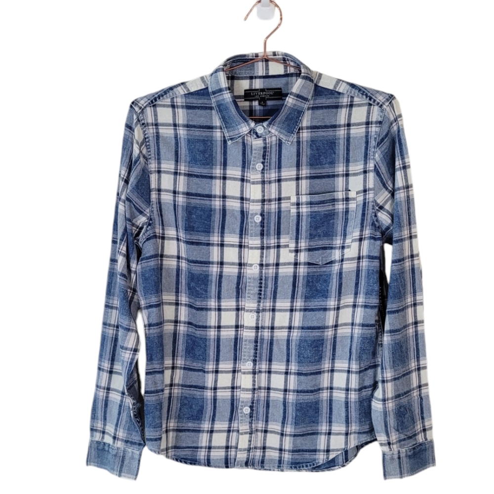 LIVERPOOL Los Angeles Navy Multi Plaid Button Front Shirt Size S